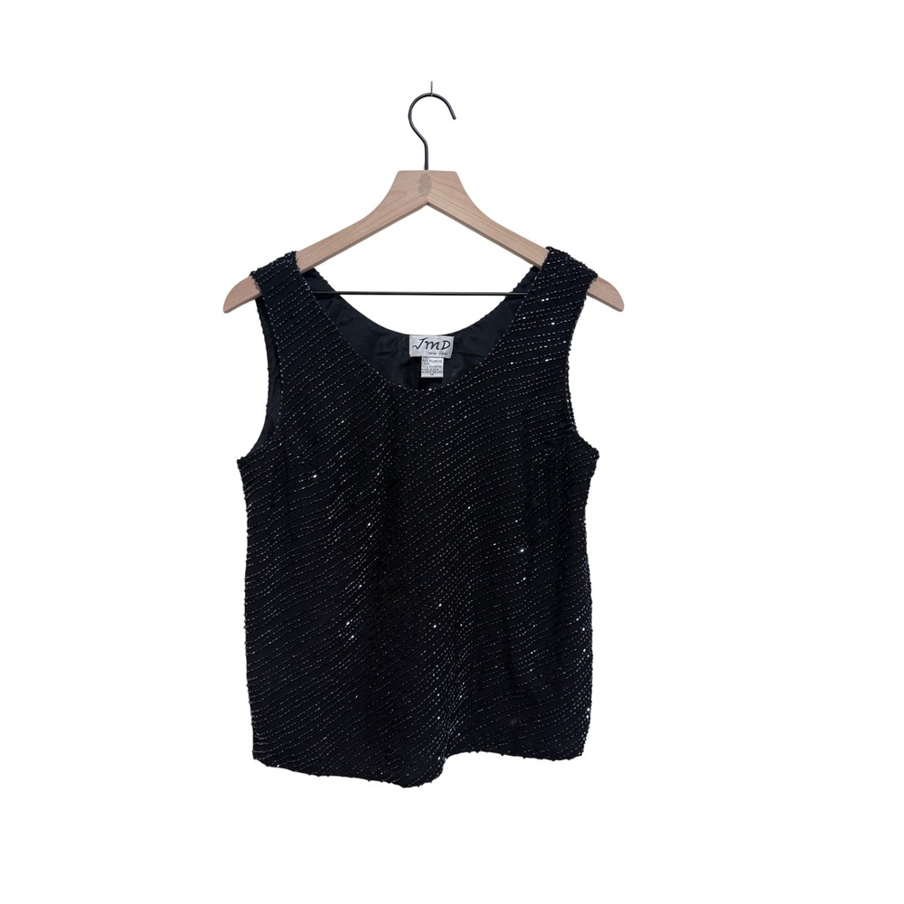 JMD New‎ York Black Beaded Sleeveless Top Evening Party Blouse Scoop Neck